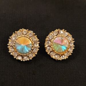Vintage 1980's Aurora Borealis Crystal and Rhinestone Earrings